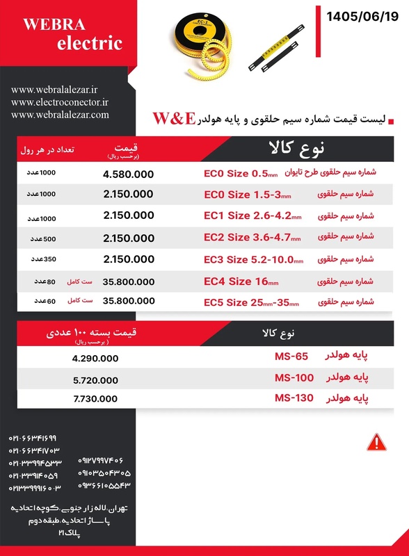 لیست قیمت شماره سیم حلقوی W&E
