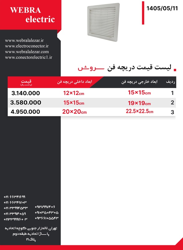 لیست قیمت دریچه فن سروش